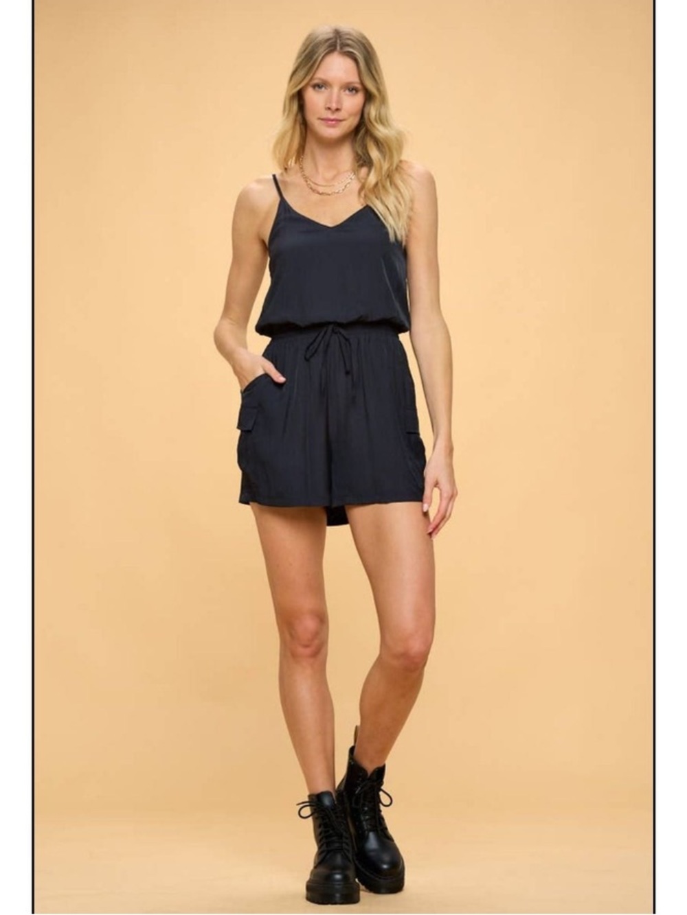 Black PINCH Waist Romper with Pockets & Drawstring | Women’s Small (Fits 2–4)